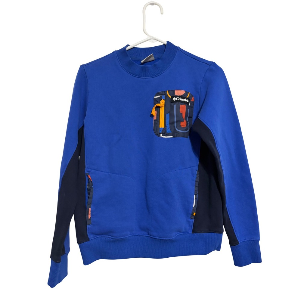Columbia Sweatshirt Utility Pocket Blue Colorblock Crewneck Sporty S